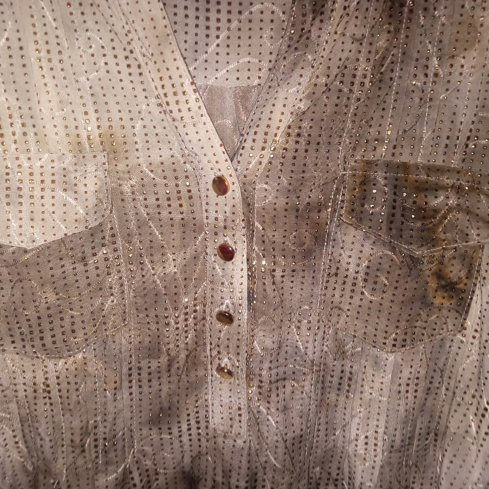 3/$10 New Directions Petite Top PXL V Neck Popover Studded Roll tab  blouse - Picture 6 of 7